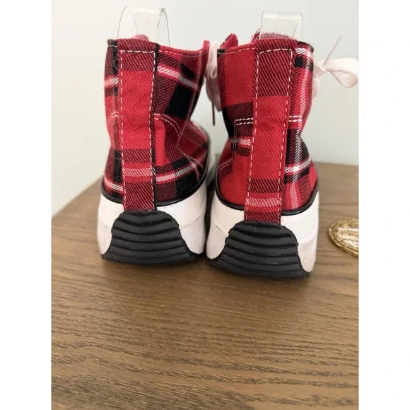 Emma New York Plaid Platform Sneakers Red Black Chunky Size 6 Y2K Grunge Punk - Picture 4 of 12